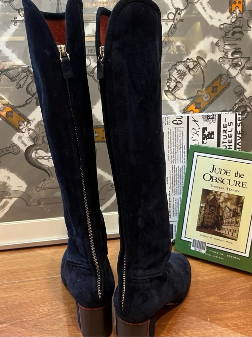 Loro Piana Navy Suede Over-the-Knee Boots